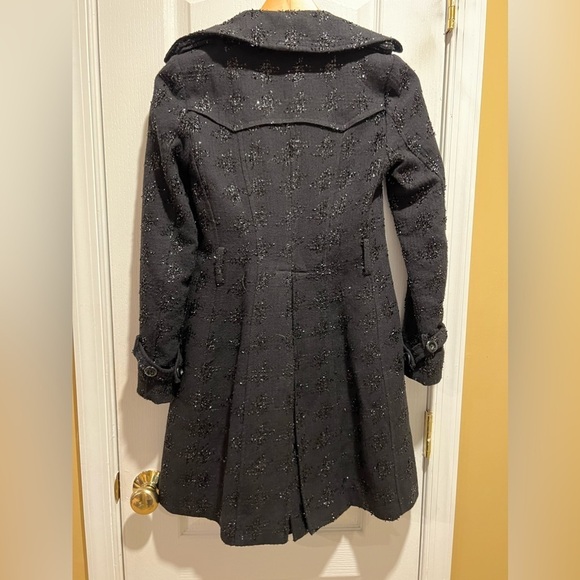 Rampage Black Jacket Hot Pink Lining Metallic Textured Wool Blend Coat XS - Picture 2 of 4